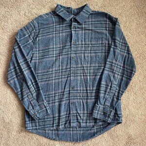 Eddie Bauer Chamois Flannel 100% Cotton Plaid Blue Button-Up Shirt Mens Size XL